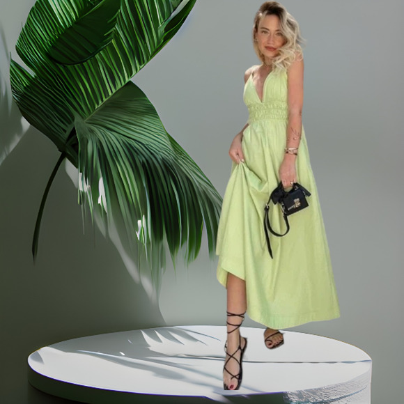 NWT - ZARA Lime Green Poplin Spring/Summer Dress Size: M - Picture 3 of 4